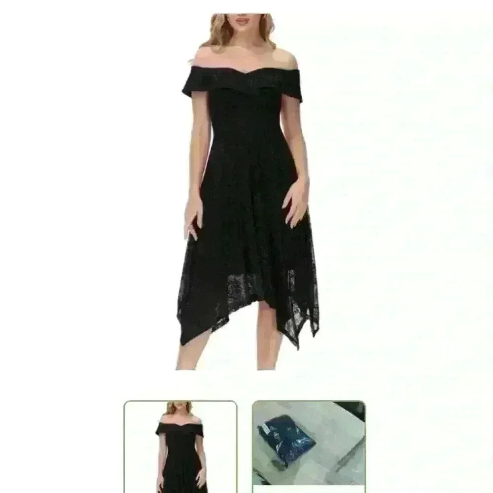 JASAMBAC Women's Off Shoulder Cocktail Dress Black Lace- M